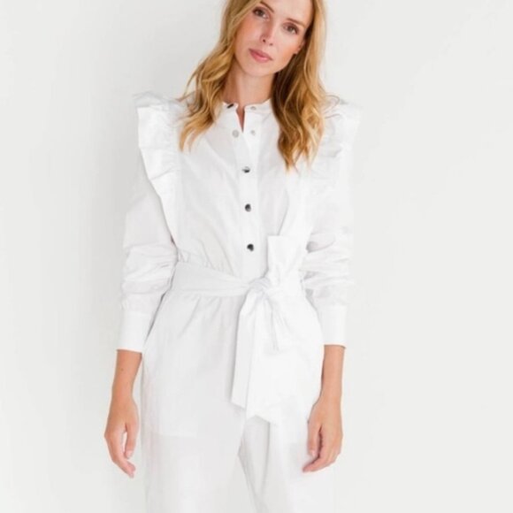 CUSTOMMADE White Ruffle Long Sleeve Cotton Jumpsuit - Picture 3 of 16